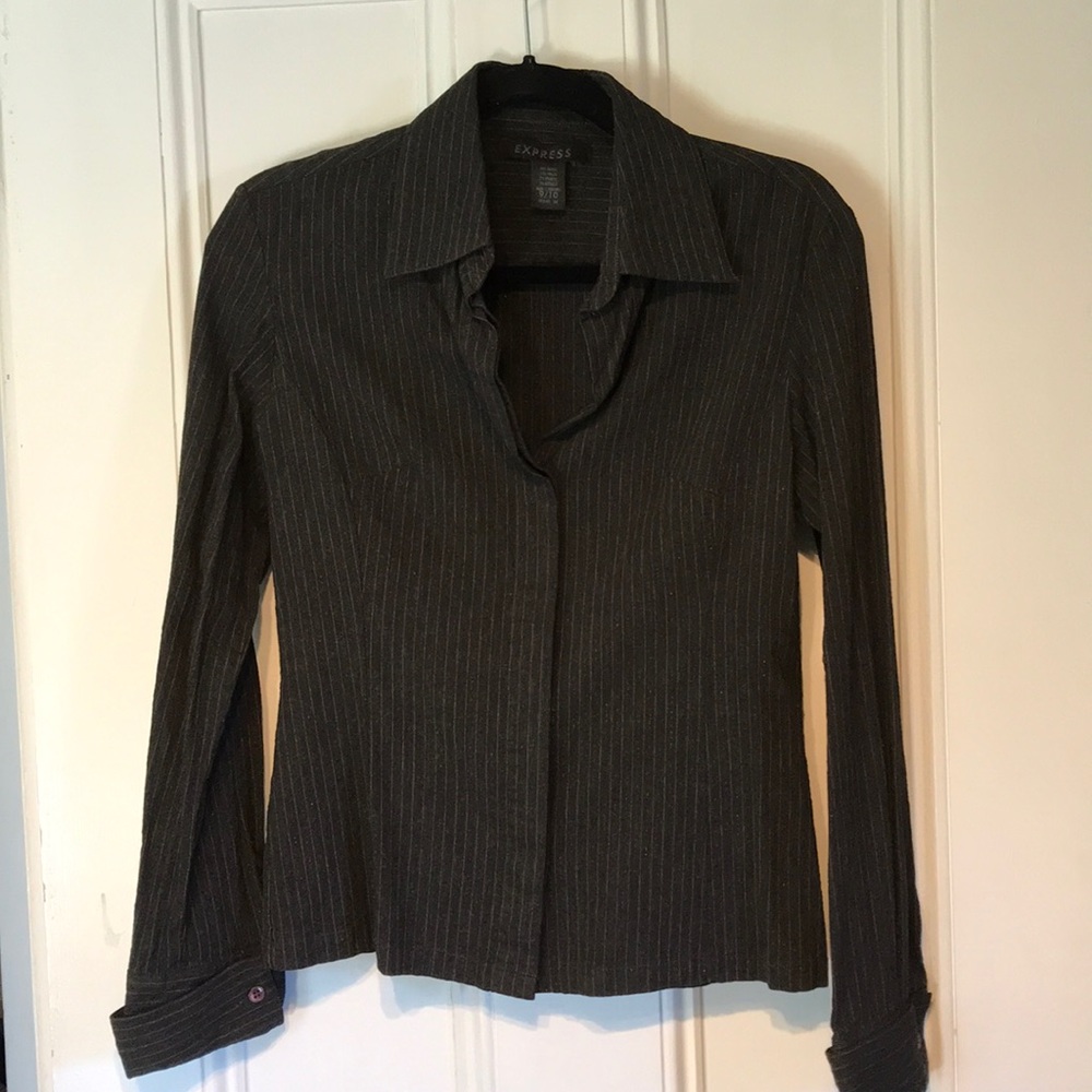 Black & gold pin-stripe long-sleeve/button 9/10